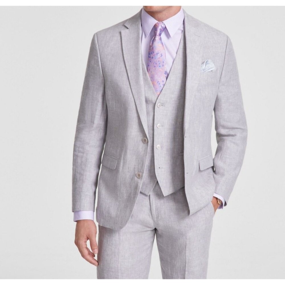 Bar III Mens Slim Fit Linen Chambray Tone Suit Jackets Blue Size 44L NWT